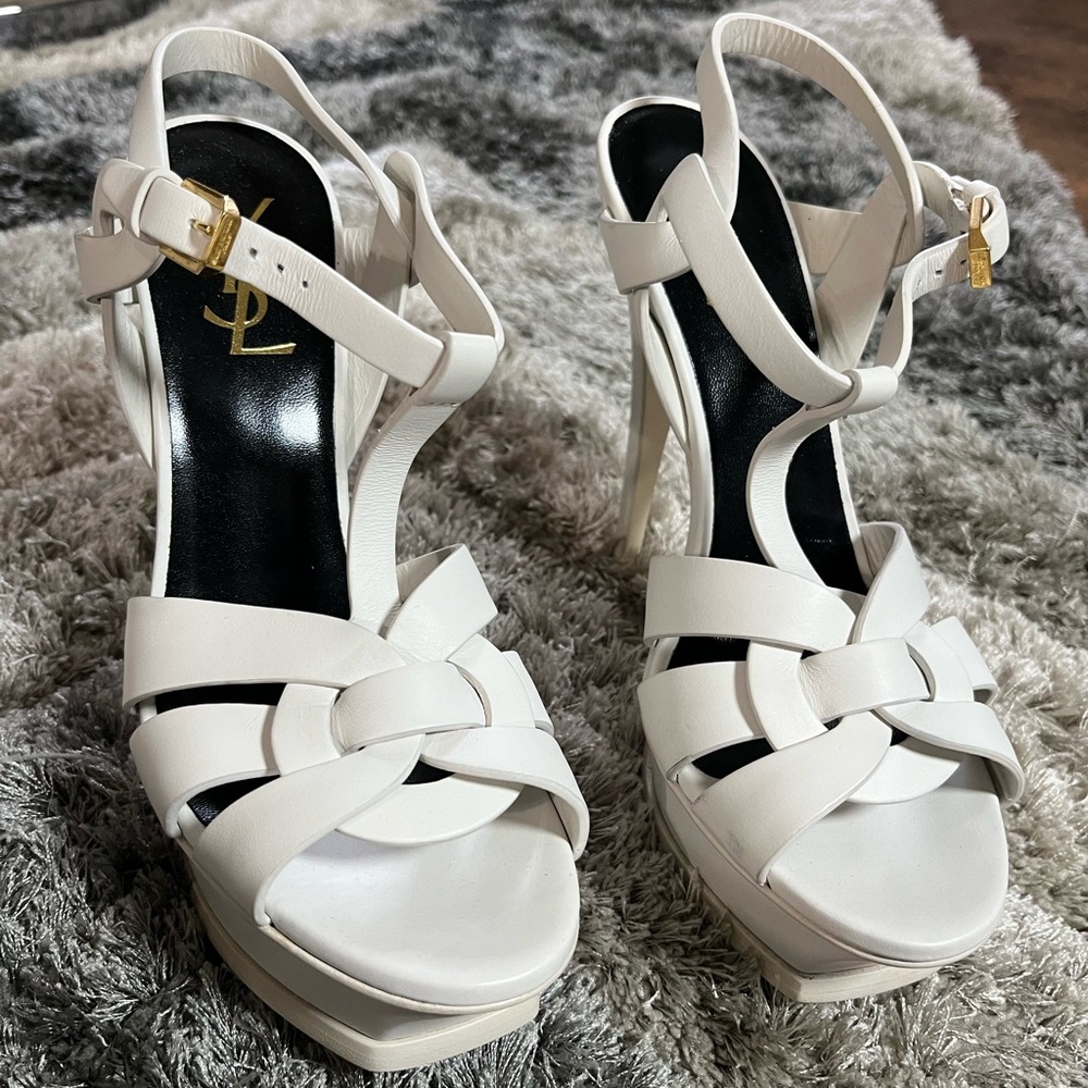 Yves Saint Laurent Ivory Strappy Heels